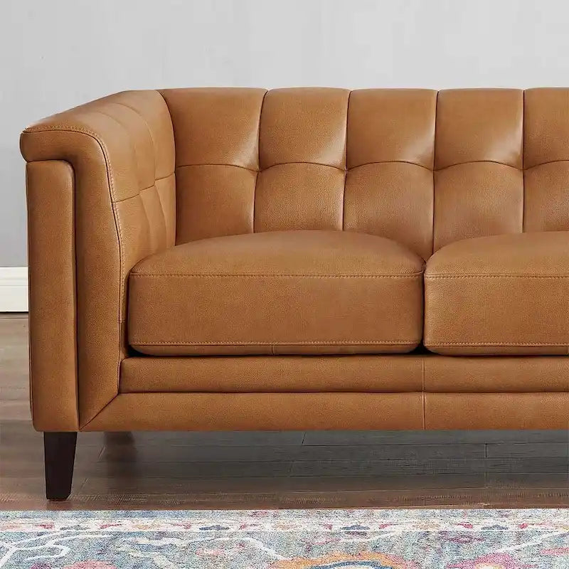 Top Grain Leather Sofa with Feather, Memory Foam and Pocket Coil Cushions