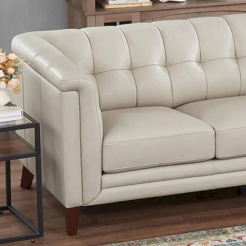 Top Grain Leather Sofa with Feather, Memory Foam and Pocket Coil Cushions