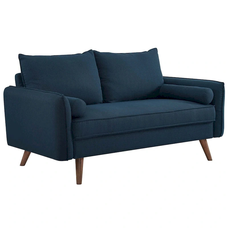 Upholstered Fabric Loveseat with Splayed Rubberwood Legs