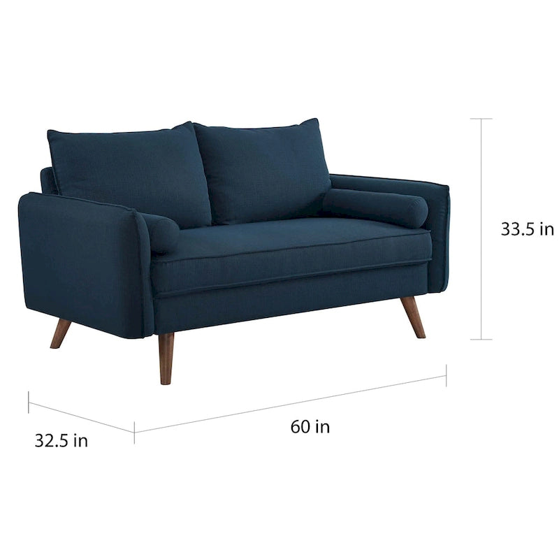 Upholstered Fabric Loveseat with Splayed Rubberwood Legs