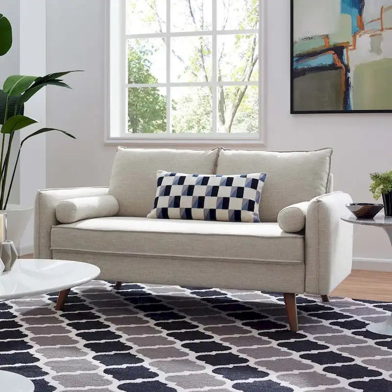 Upholstered Fabric Loveseat with Splayed Rubberwood Legs