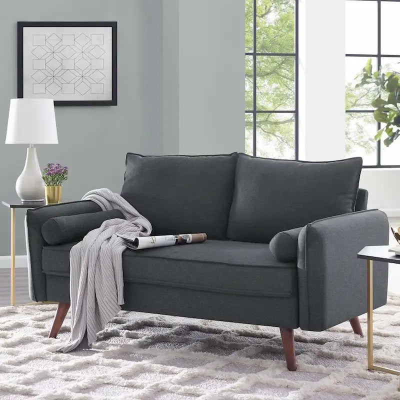 Upholstered Fabric Loveseat with Splayed Rubberwood Legs