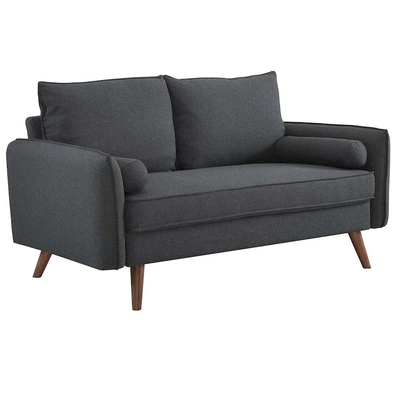 Upholstered Fabric Loveseat with Splayed Rubberwood Legs