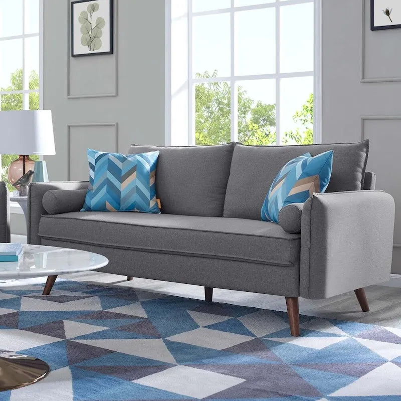 Upholstered Fabric Loveseat with Splayed Rubberwood Legs