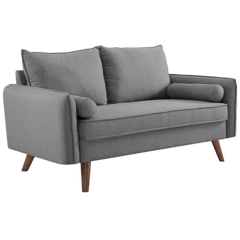 Upholstered Fabric Loveseat with Splayed Rubberwood Legs