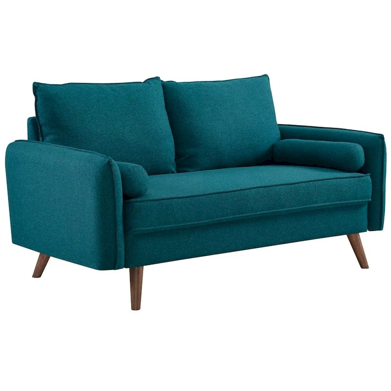 Upholstered Fabric Loveseat with Splayed Rubberwood Legs