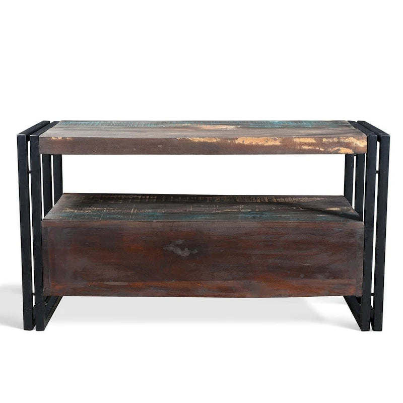 Handmade Reclaimed Wood TV Cabinet with Double Drawers - 41x15.75x23.5