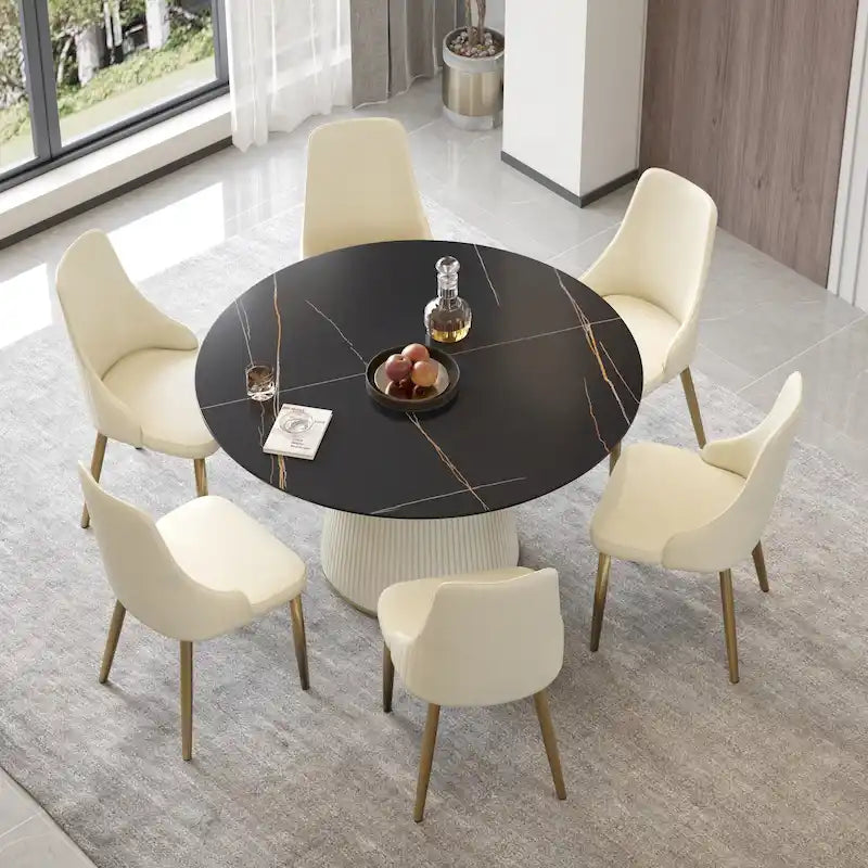 Round Sintered Stone Pedestal Dining Table
