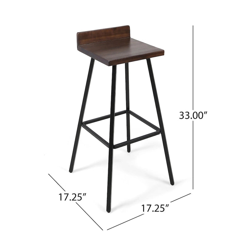 Contemporary Acacia Wood Bar Stools with Iron Legs (Set of 2)