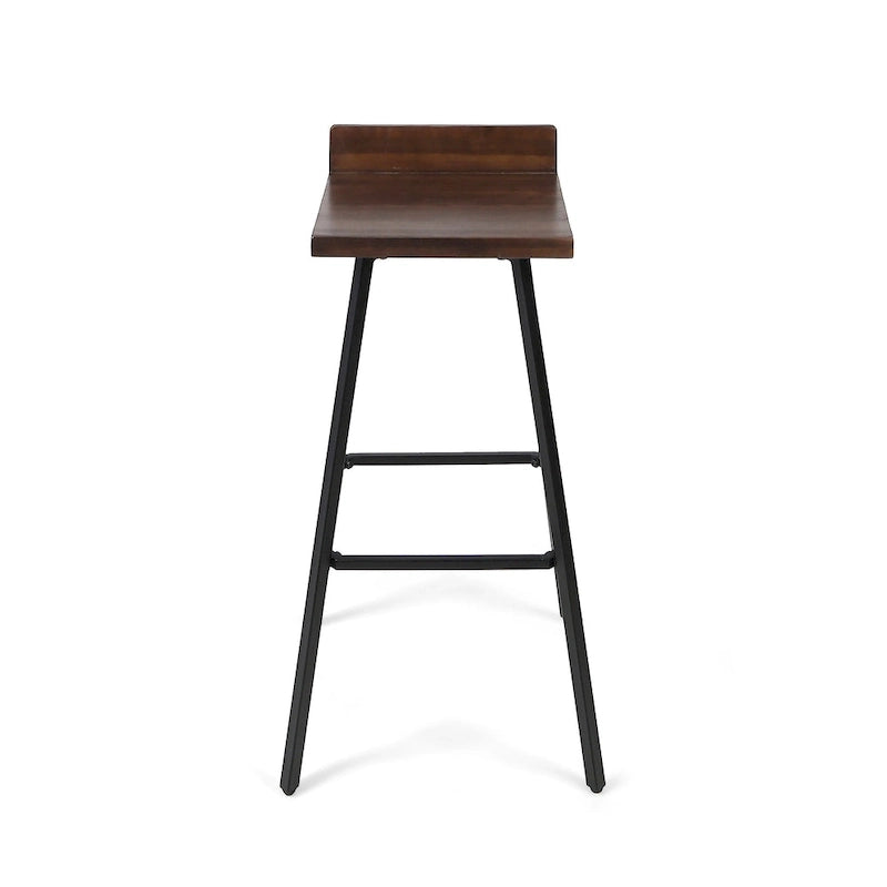 Contemporary Acacia Wood Bar Stools with Iron Legs (Set of 2)