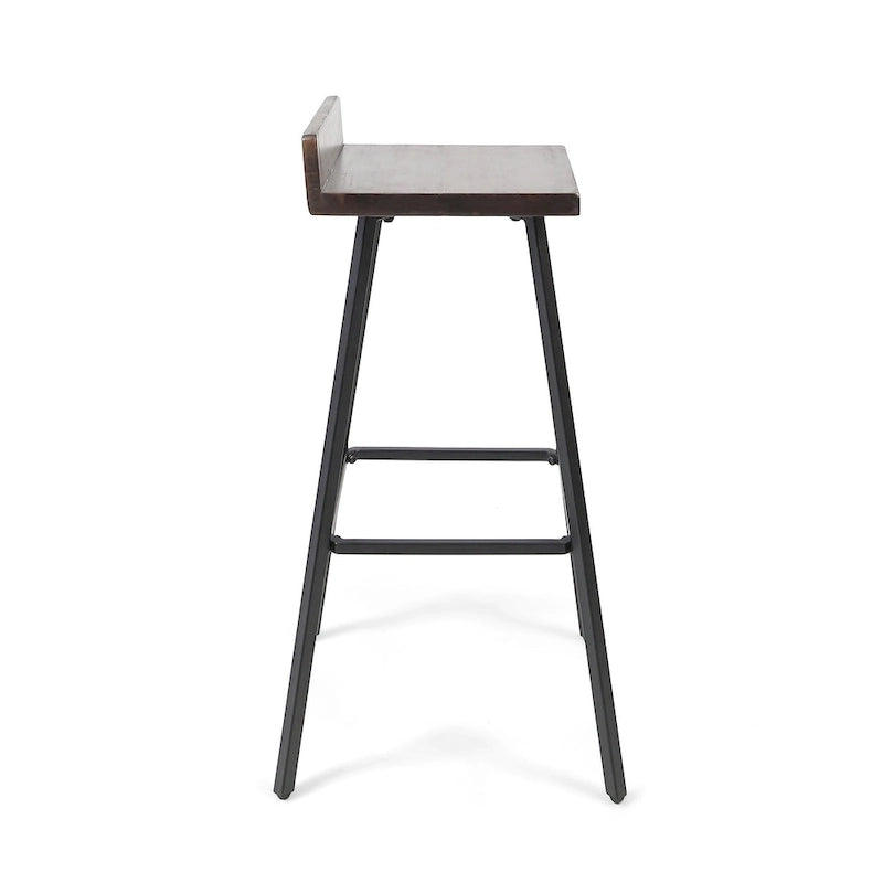Contemporary Acacia Wood Bar Stools with Iron Legs (Set of 2)