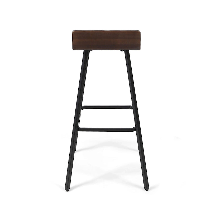 Contemporary Acacia Wood Bar Stools with Iron Legs (Set of 2)