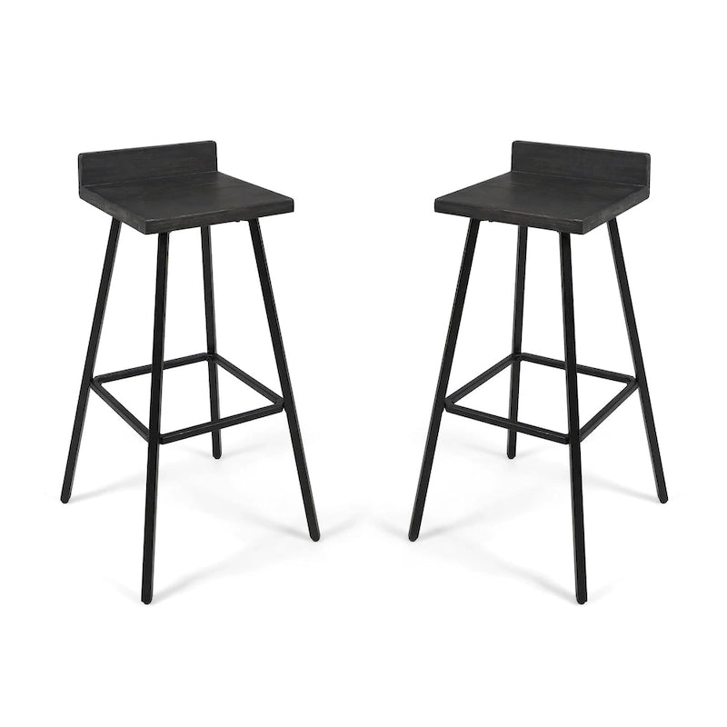 Contemporary Acacia Wood Bar Stools with Iron Legs (Set of 2)