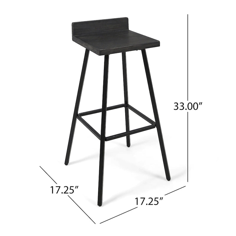Contemporary Acacia Wood Bar Stools with Iron Legs (Set of 2)