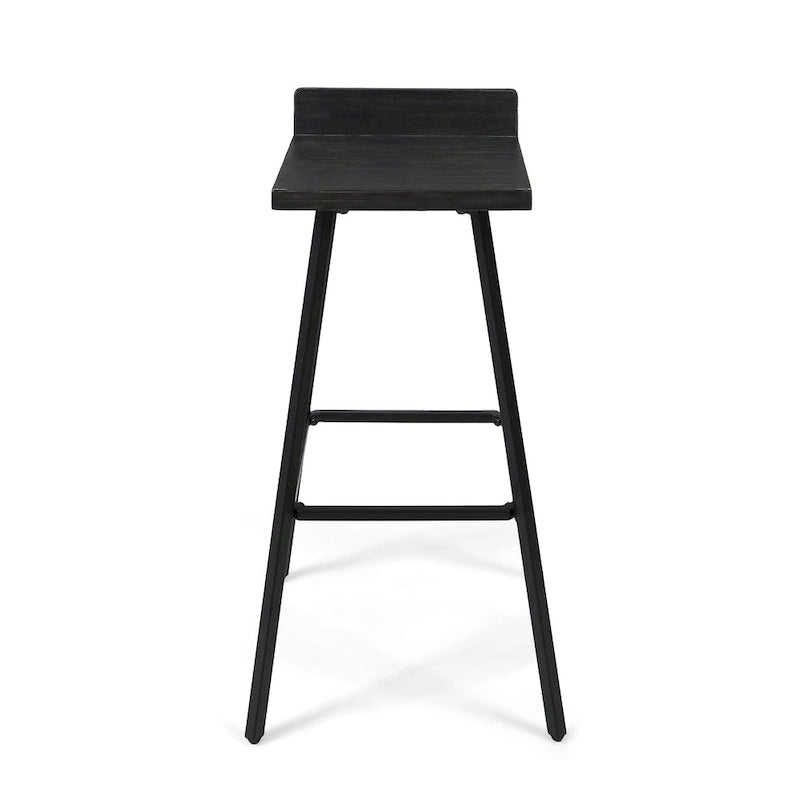 Contemporary Acacia Wood Bar Stools with Iron Legs (Set of 2)