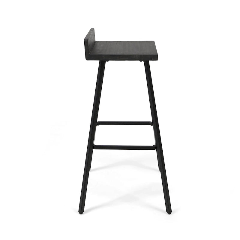 Contemporary Acacia Wood Bar Stools with Iron Legs (Set of 2)