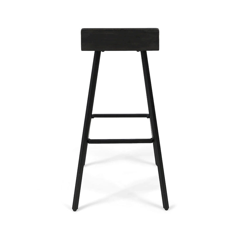 Contemporary Acacia Wood Bar Stools with Iron Legs (Set of 2)