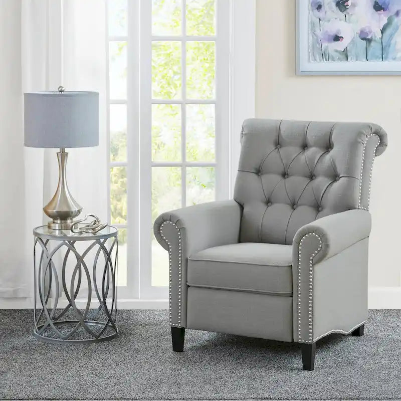 Push-Back Accent Recliner Chair with Tufted Back and Nailhead Trim