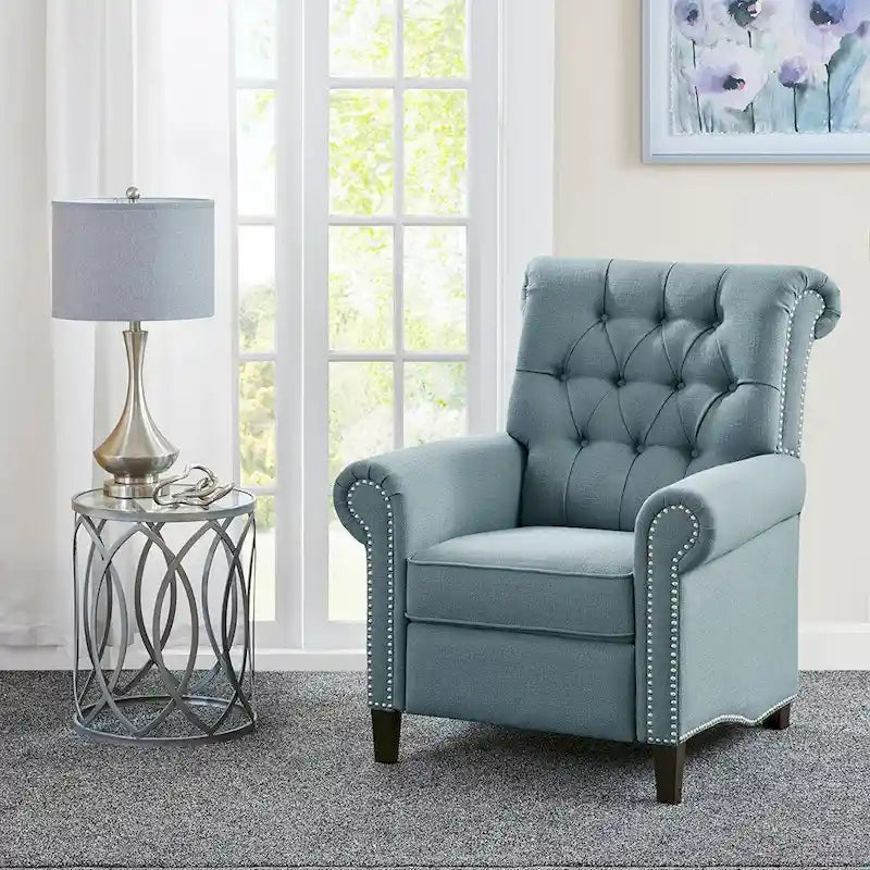 Push-Back Accent Recliner Chair with Tufted Back and Nailhead Trim