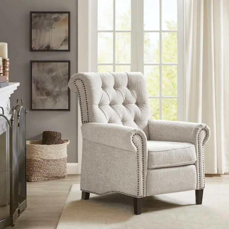 Push-Back Accent Recliner Chair with Tufted Back and Nailhead Trim