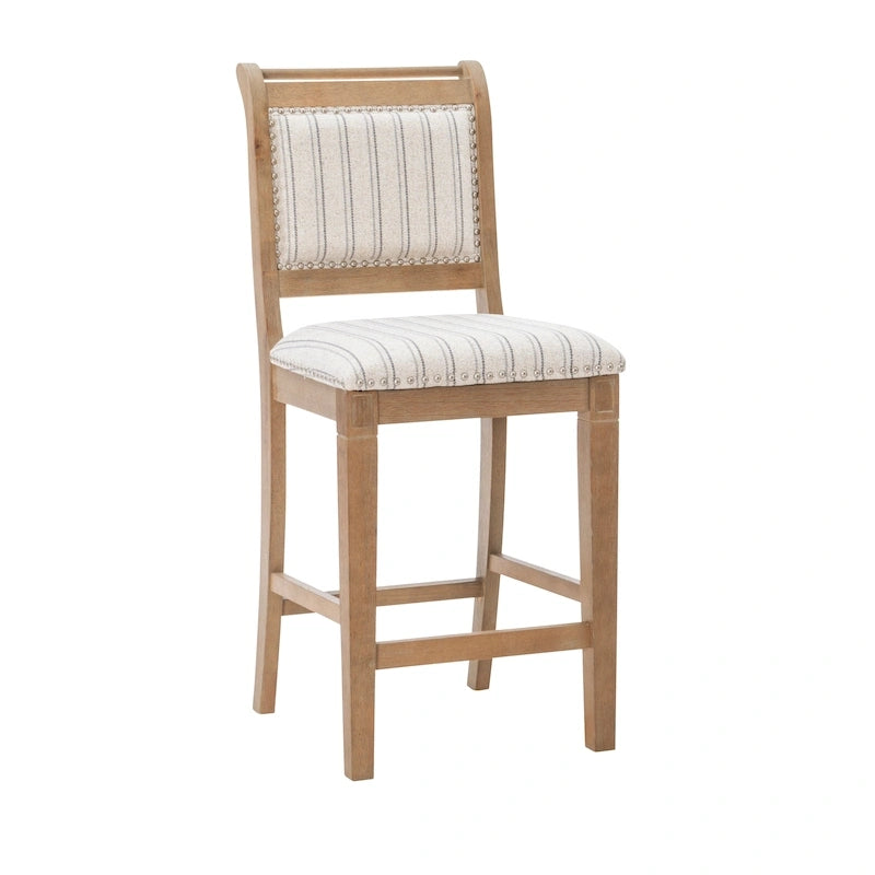 Rustic Grey Solid Wood Striped 26-Inch Counter Stool with Silver Nailhead Trim