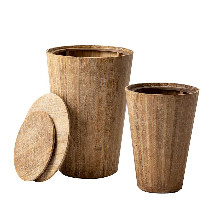 Farmhouse Nesting Barrel Side Tables with Removable Lid - Natural Distressed Finish (Set of 2)
