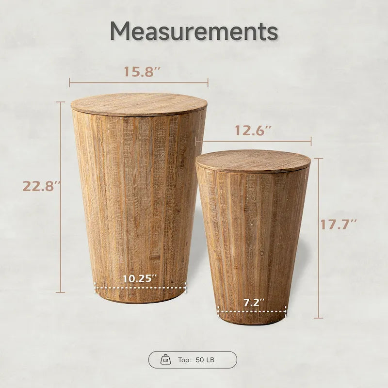 Farmhouse Nesting Barrel Side Tables with Removable Lid - Natural Distressed Finish (Set of 2)