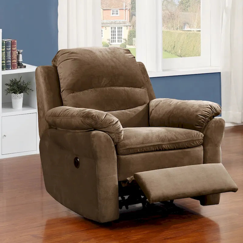 Brauner Stoff-Relaxsessel mit elektrischer Verstellung, Lendenmassage und USB-Ladeanschluss