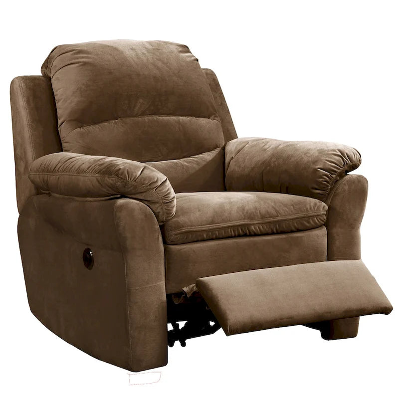 Brown Fabric Power Recliner with Lumbar Massage and USB Charging Port
