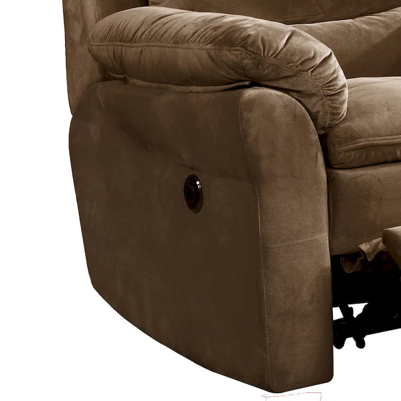 Brauner Stoff-Relaxsessel mit elektrischer Verstellung, Lendenmassage und USB-Ladeanschluss