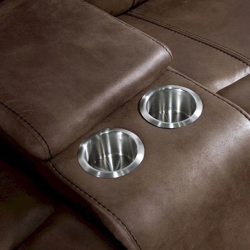 Brown Microsuede Manual Glider Reclining Loveseat with Center Storage Console