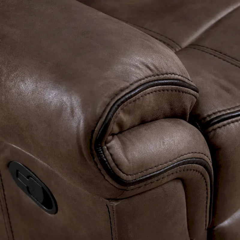 Brown Microsuede Manual Glider Reclining Loveseat with Center Storage Console