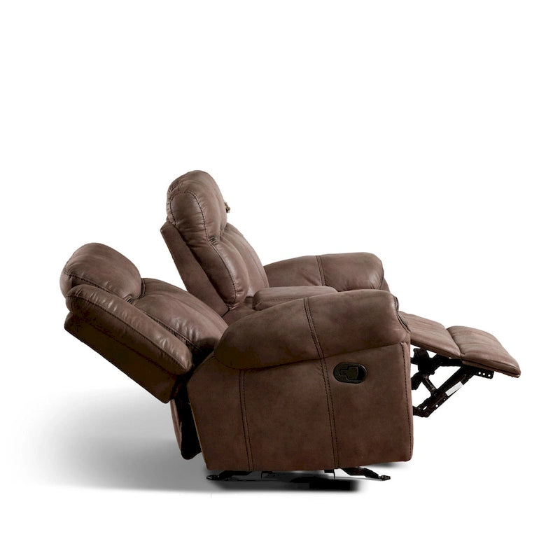 Brown Microsuede Manual Glider Reclining Loveseat with Center Storage Console