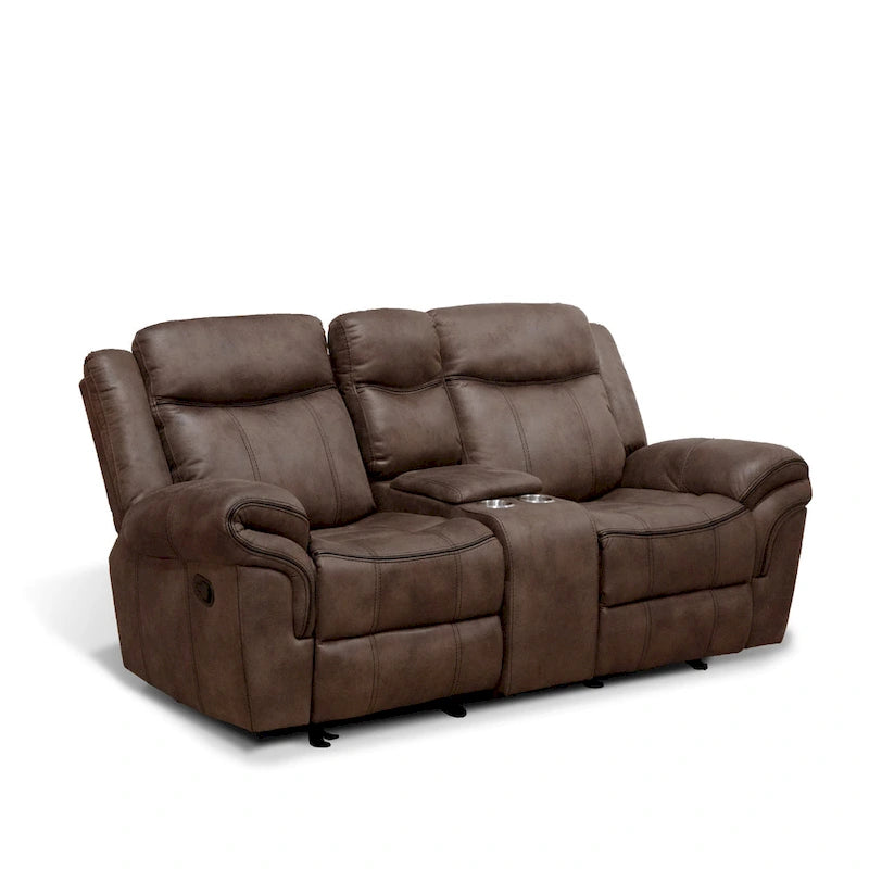 Brown Microsuede Manual Glider Reclining Loveseat with Center Storage Console
