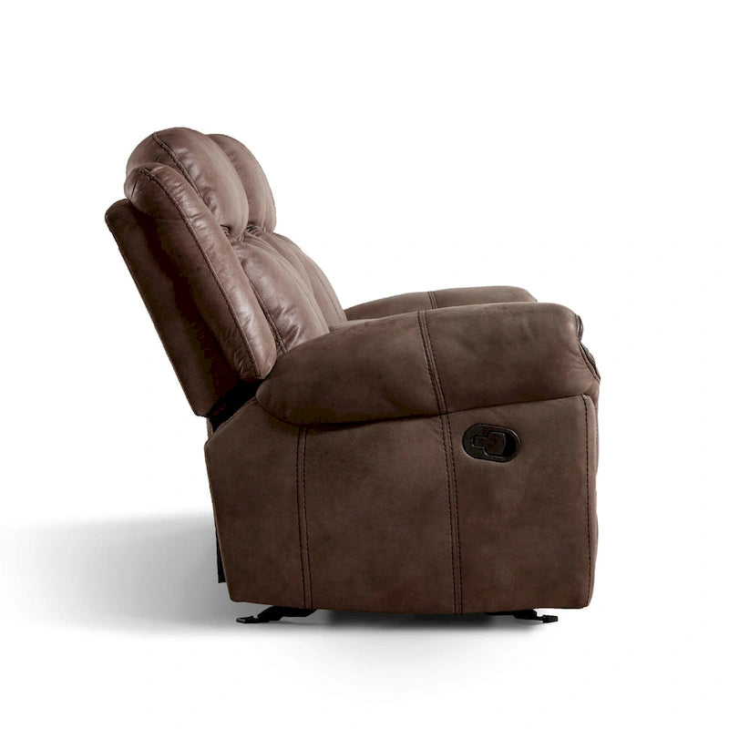 Brown Microsuede Manual Glider Reclining Loveseat with Center Storage Console