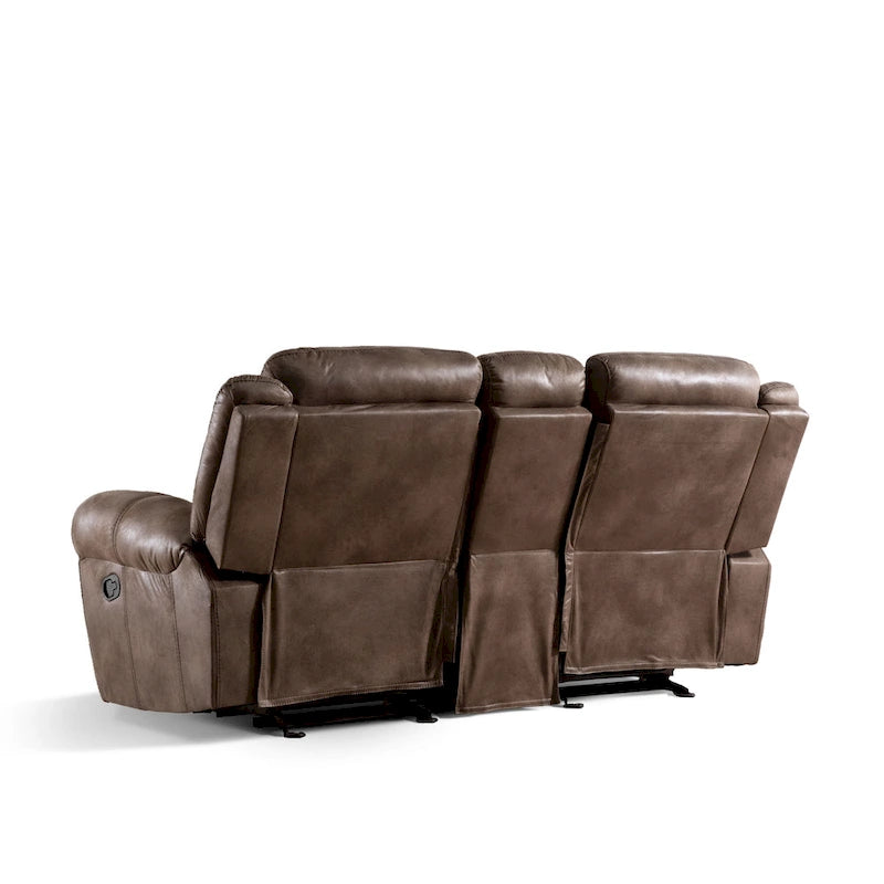Brown Microsuede Manual Glider Reclining Loveseat with Center Storage Console