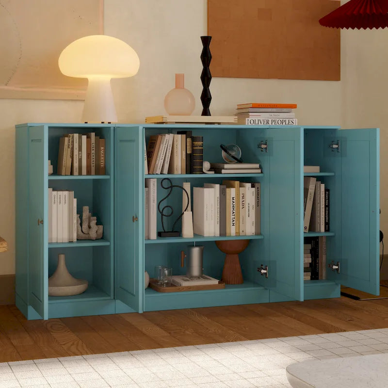 Sideboard aus 100 % Massivholz, 65 Zoll, mit Glas- oder Holztüren