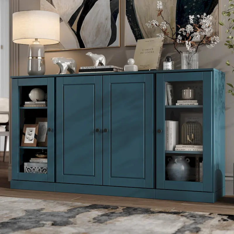 Sideboard aus 100 % Massivholz, 65 Zoll, mit Glas- oder Holztüren