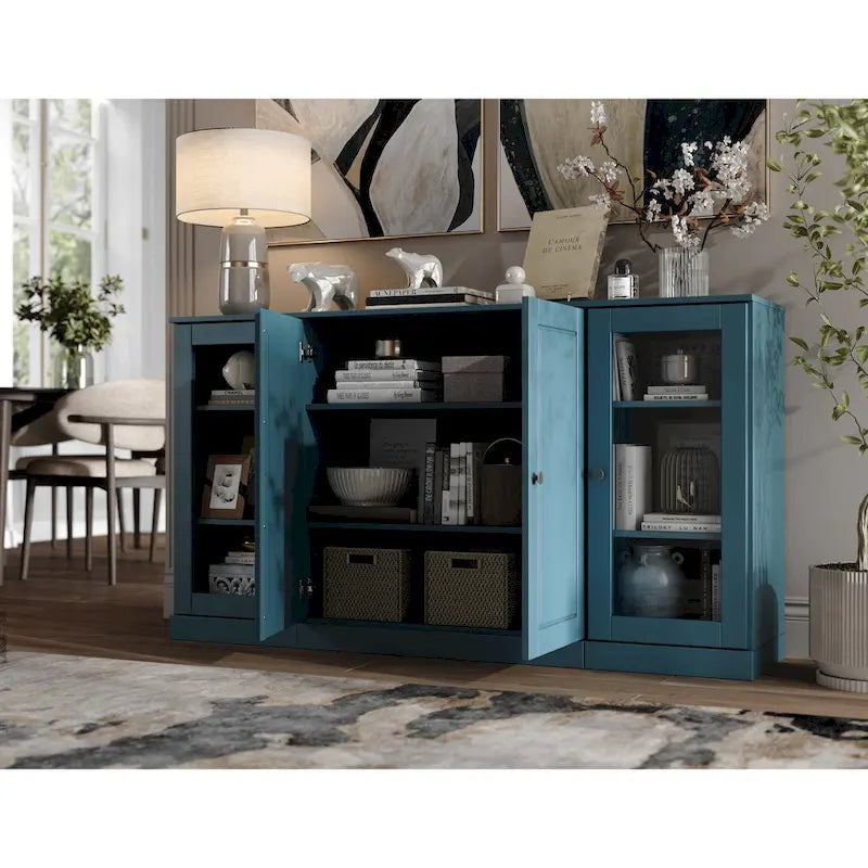 Sideboard aus 100 % Massivholz, 65 Zoll, mit Glas- oder Holztüren