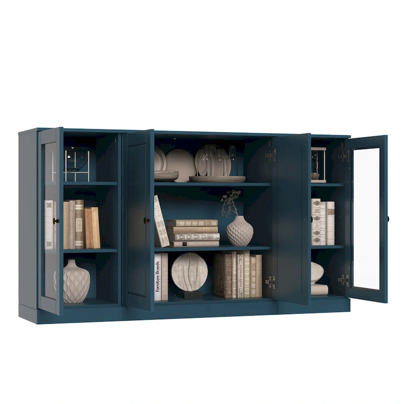 Sideboard aus 100 % Massivholz, 65 Zoll, mit Glas- oder Holztüren