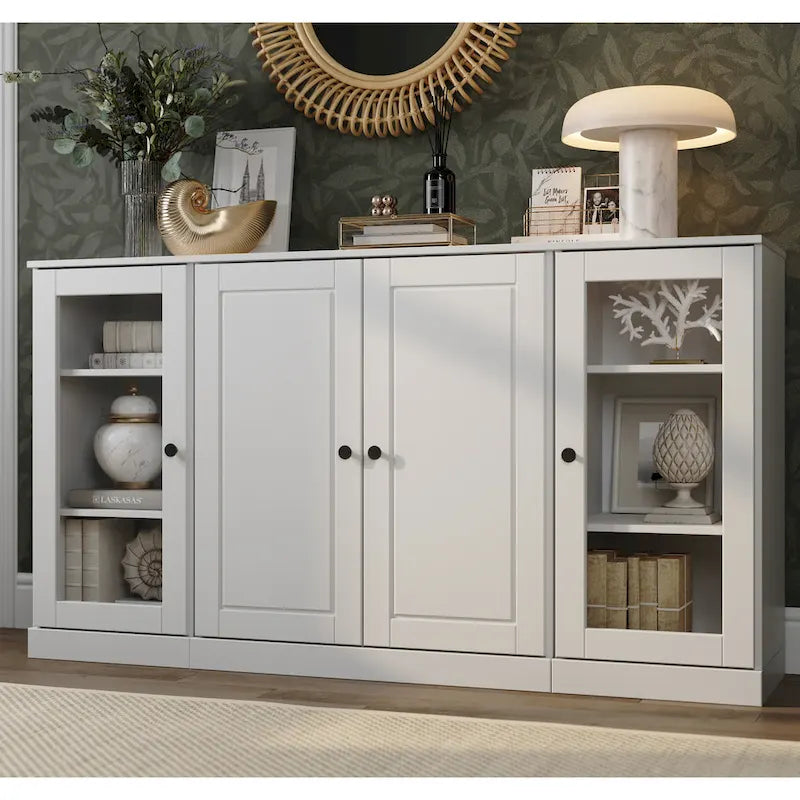 Sideboard aus 100 % Massivholz, 65 Zoll, mit Glas- oder Holztüren