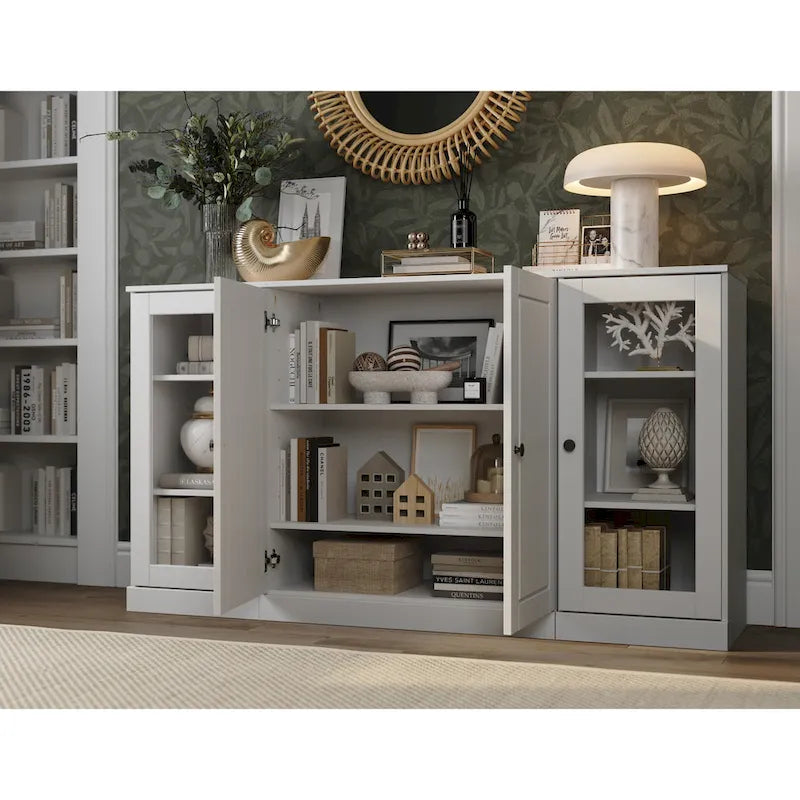 Sideboard aus 100 % Massivholz, 65 Zoll, mit Glas- oder Holztüren