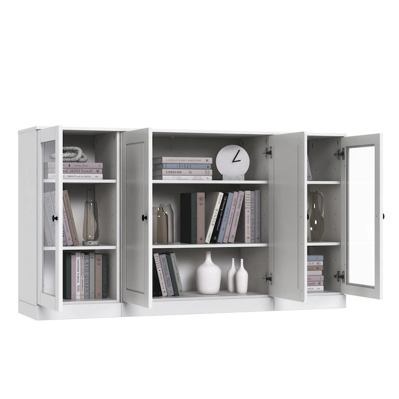 Sideboard aus 100 % Massivholz, 65 Zoll, mit Glas- oder Holztüren