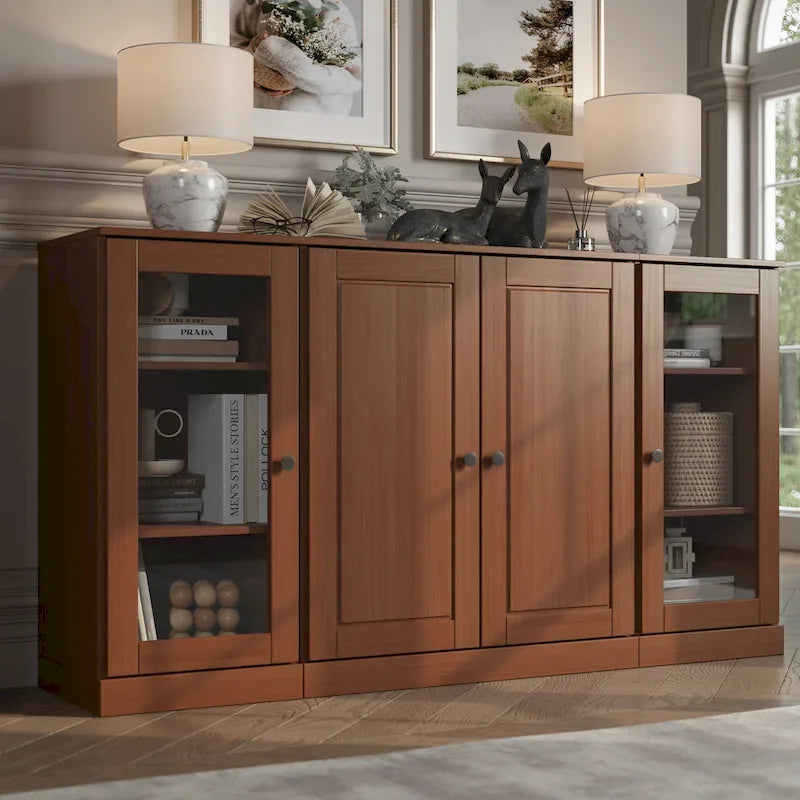 Sideboard aus 100 % Massivholz, 65 Zoll, mit Glas- oder Holztüren