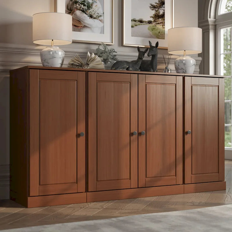 Sideboard aus 100 % Massivholz, 65 Zoll, mit Glas- oder Holztüren