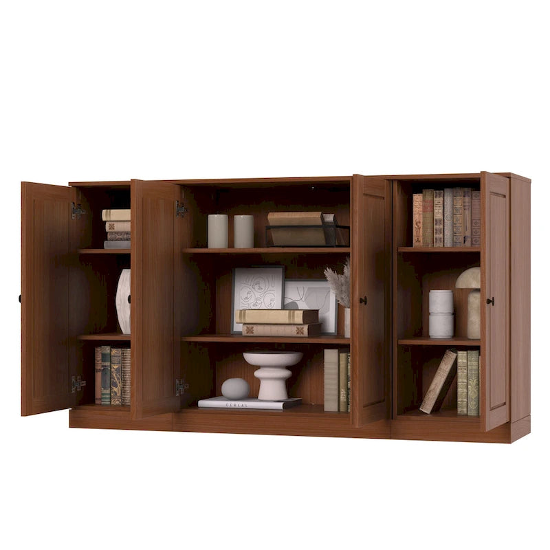 Sideboard aus 100 % Massivholz, 65 Zoll, mit Glas- oder Holztüren