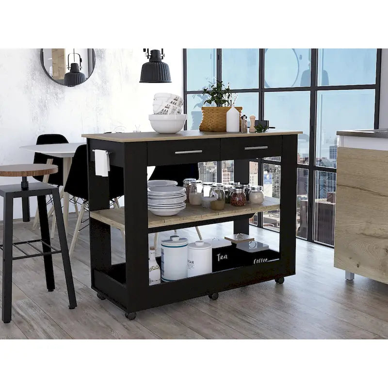 46-inch Rolling Kitchen Island Cart with Two Shelves and Four Drawers