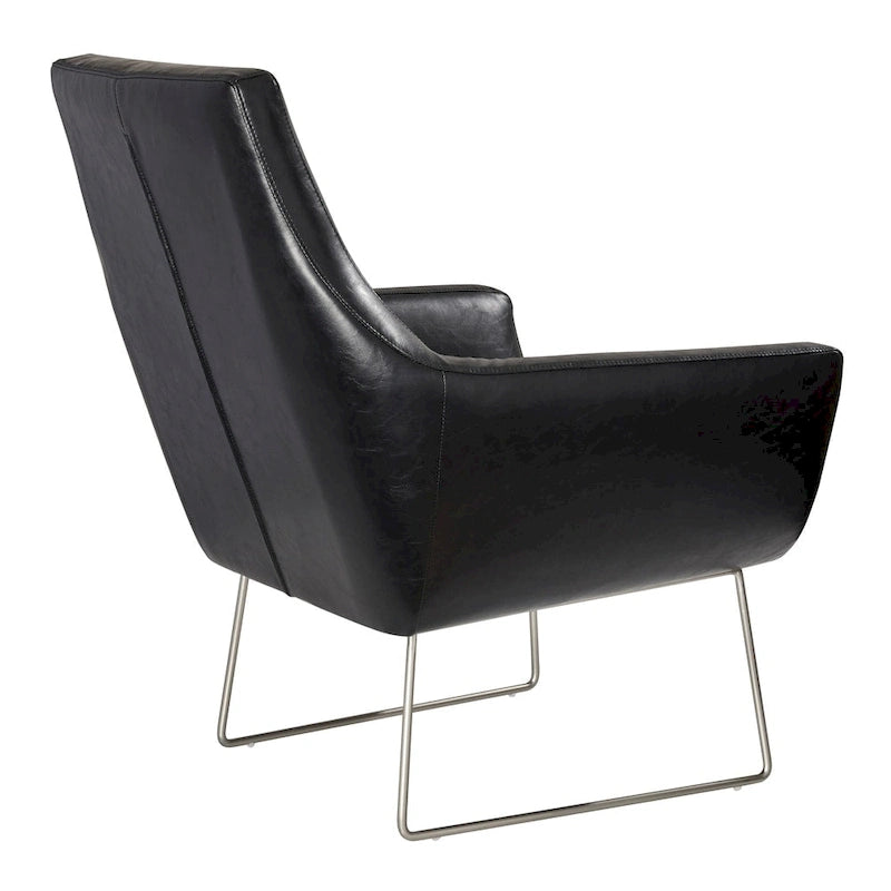 Distressed PU Leather Accent Chair with Brushed Steel Legs