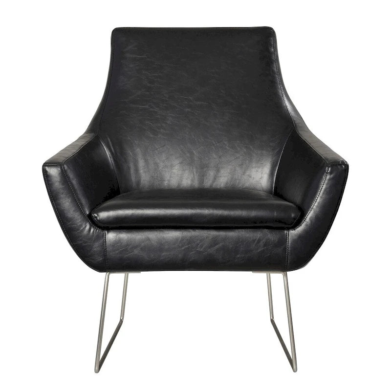Distressed PU Leather Accent Chair with Brushed Steel Legs