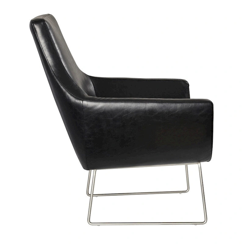 Distressed PU Leather Accent Chair with Brushed Steel Legs